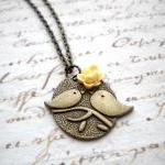 Kissing Couple Pendant - Bird Necklace - Ivory..