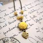 Flower Necklace - Heart Necklace - Yellow Flower..