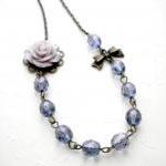 Flower Necklace - Purple Glass Flower Cabochon..