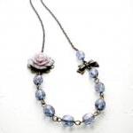 Flower Necklace - Purple Glass Flower Cabochon..