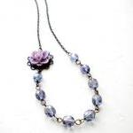 Purple Necklace - Flower Necklace - Vintage..