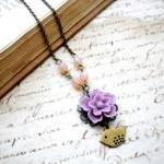 Lilac Flower Necklace - Bridesmaid Necklace - Bird..