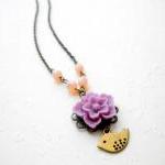 Lilac Flower Necklace - Bridesmaid Necklace - Bird..