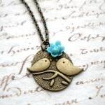 Kissing Couple Pendant - Bird Necklace - Lilac..