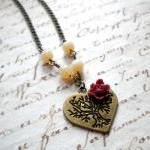 Vintage Necklace - Heart Necklace - Maroon..