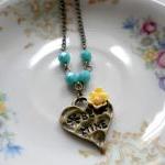 Heart Necklace - Flower Cabochon Necklace -..