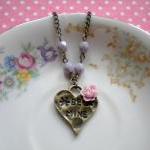 Heart Necklace - Lilac Flower Cabochon Necklace