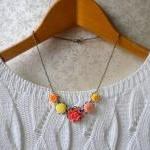 Flower Necklace - Peach Yellow Flower Cabochon..