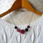 Flower Necklace - Purple Black Flower Cabochon..