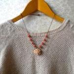 Flower Necklace With Latte Rose Cabochon And..