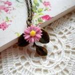 Leaf Necklace - Sun Flower Necklace - Vintage Pink..