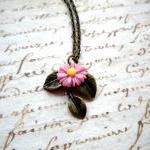 Leaf Necklace - Sun Flower Necklace - Vintage Pink..