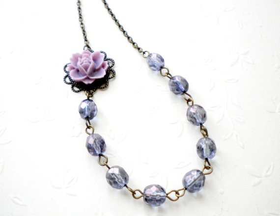 Purple Necklace - Flower Necklace - Vintage Necklace