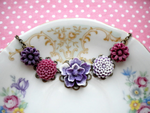 Flower Necklace - Purple Flower Necklace - Vintage Necklace
