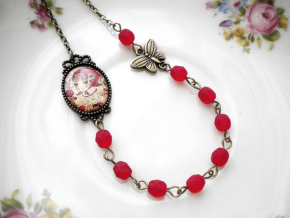 Little Red Riding Hood Necklace - Red Glass Necklace - Fairy Tale Necklace