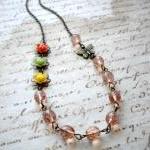 Flower Necklace Peach Butterfly