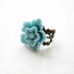 Baby Blue Flower Cabochon Ring - Flower Ring -..