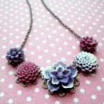 Flower Necklace - Purple Flower Necklace - Vintage..