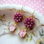 Flower Cabochon Earrings - Pink Fuschia Flower